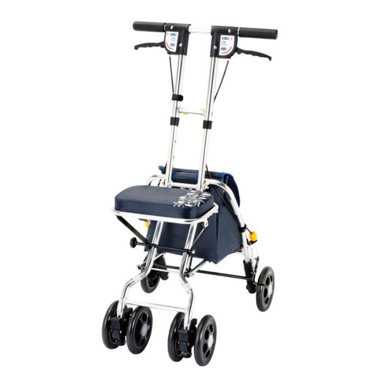 Pull Cart Fold - 折りたたみ式歩行器（シート付き）、プルロッド式ブレーキ設計、軽量高齢者用ショッピングカート、高齢者向け歩行補助具