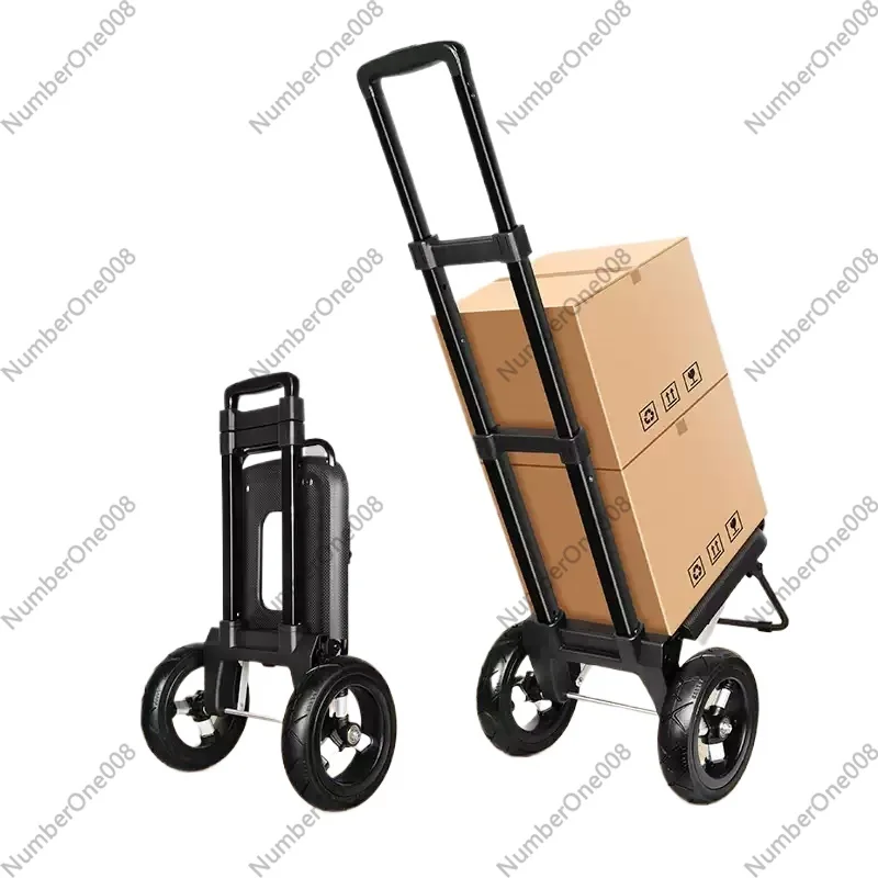 Pull Cart Fold - トレーラー折りたたみ式小型カート家庭用ショッピング食料品小型カート荷物運搬用プルロッドカート屋外用大型車輪付き手押し車