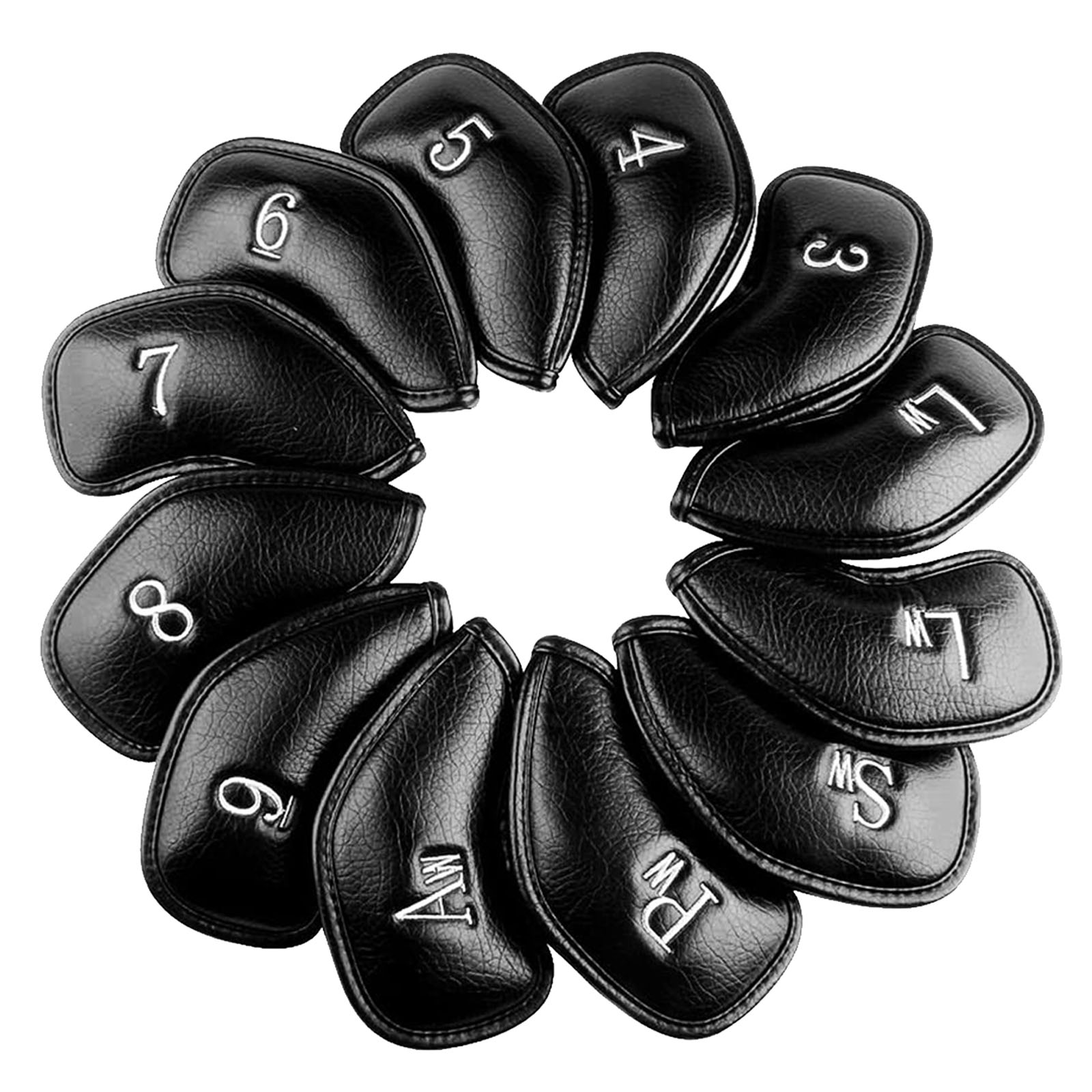 Golf Equipment Storage - プレミアム合成皮革製スタイリッシュなアイアン＆ウェッジゴルフヘッドカバー、お得な12ピースセット、刺繍ラベル付き、ほとんどのクラブに適合