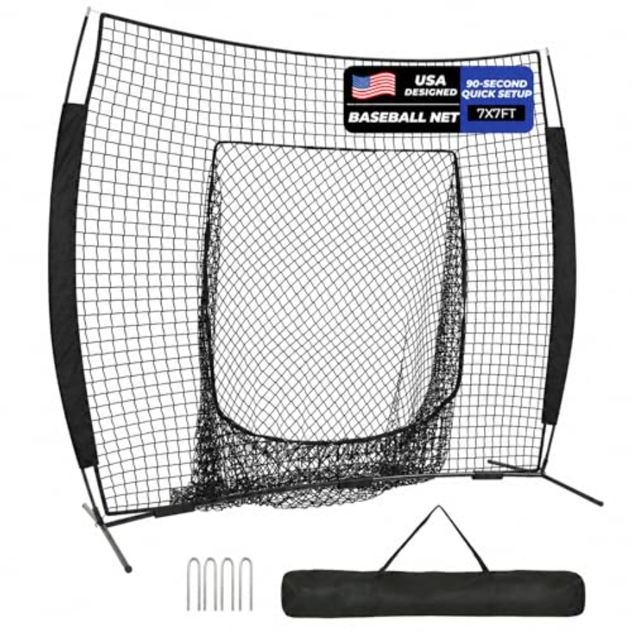Practice Net Hitting - 7 x 7フィートの野球ネット、野球ソフトボール練習用バッティングネット、打撃、投球、守備練習用、素早く設置可能、持ち運び可能、キャリー付き