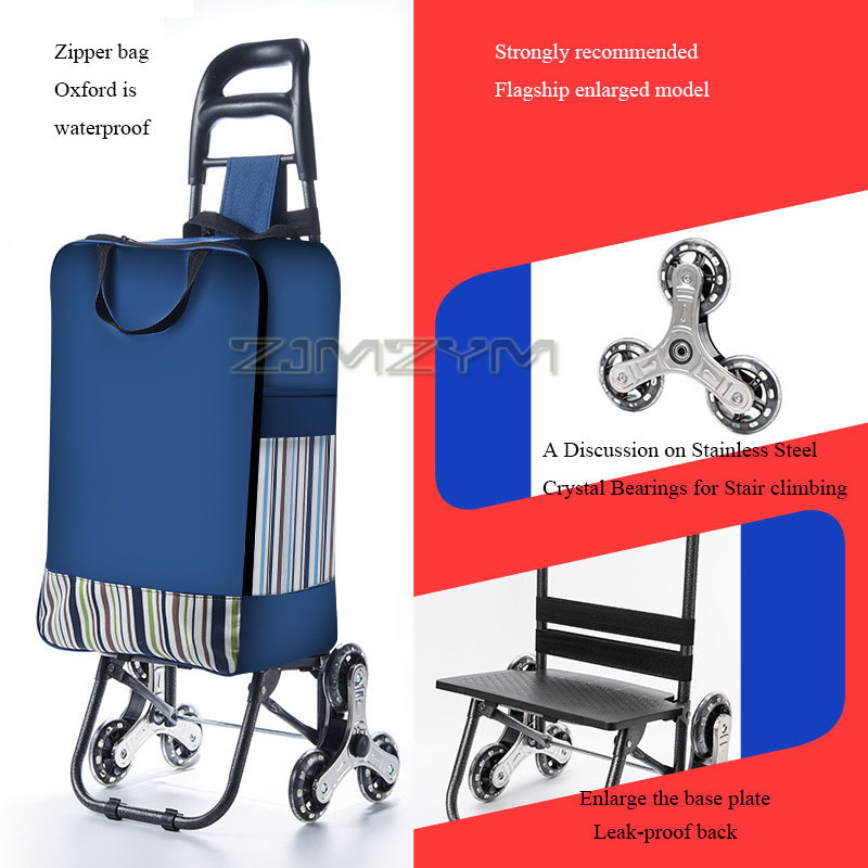 Pull Cart Fold - 35L大容量手引きカート折りたたみ階段昇降台車防水ポータブルショッピングカート厚鋼管付き