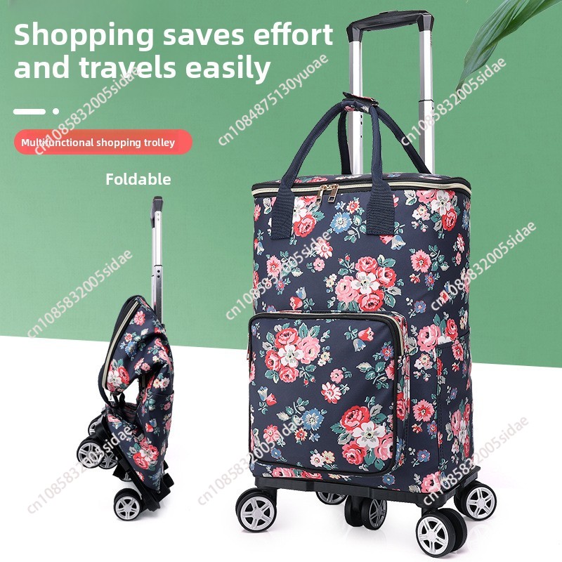 Pull Cart Fold - 新しい食料品カート アルミホイル断熱・保存 家庭用ショッピングカート ポータブル折りたたみ式プルロッドトレーラー