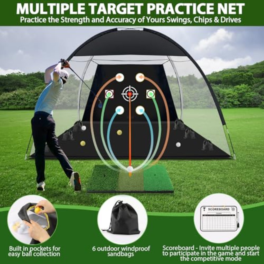 ゴルフネット、10x7フィート練習用ゴルフネット（トリターフ - Practice Net Hitting のレビューと価格