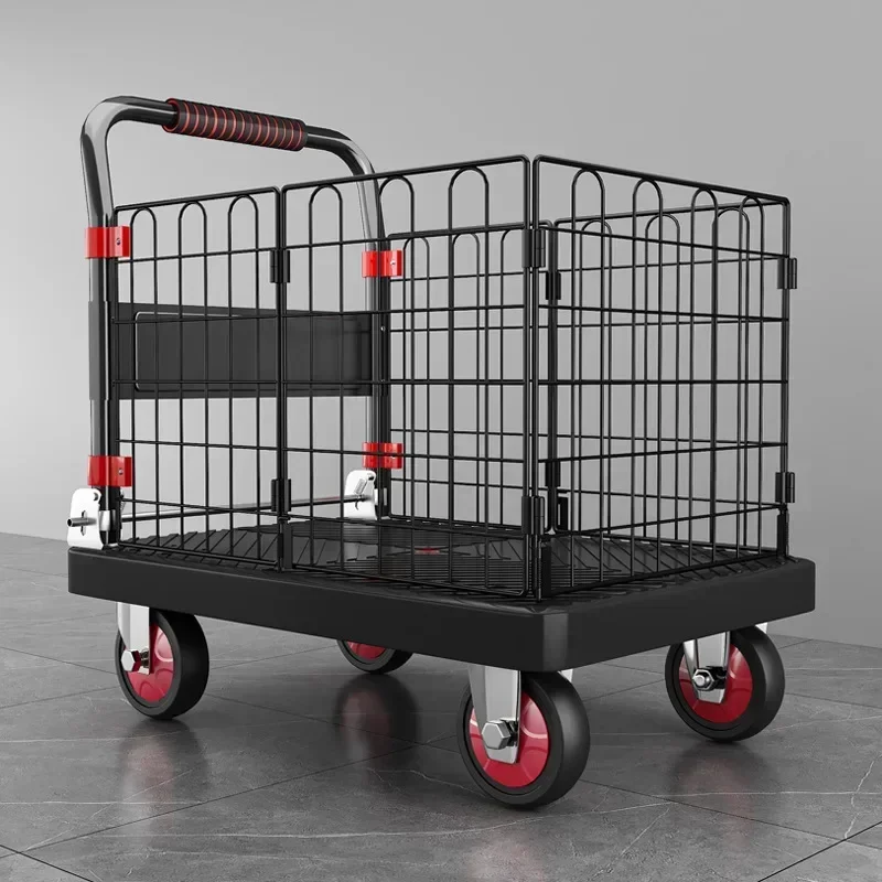 家庭用品 フェンス付きフラットベッドカート 折りたたみ式静音 - Pull Cart Fold のレビューと価格