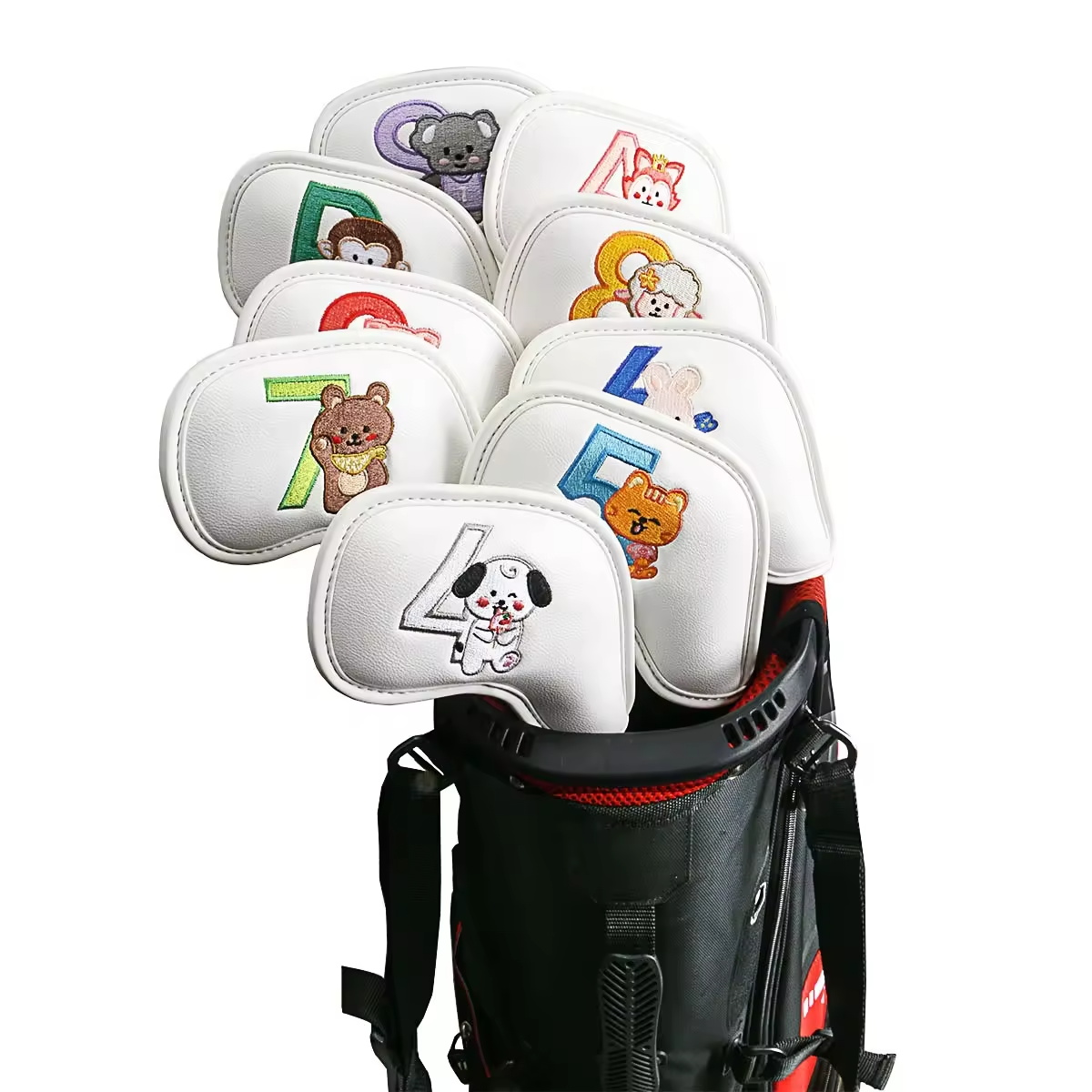 9個入りのかわいい漫画風動物ゴルフアイアンヘッドカバー、PU - Golf Equipment Storage のレビューと価格